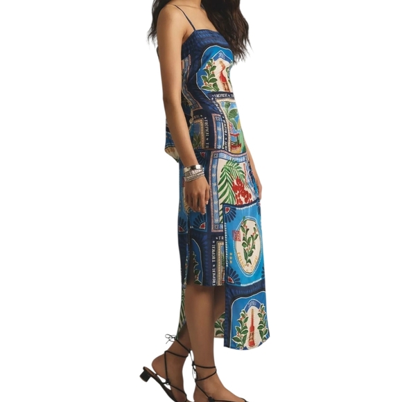 FARM Rio Square Neck Bandana Blue and Green Tropical Midi Dress Size S - Picture 8 of 10